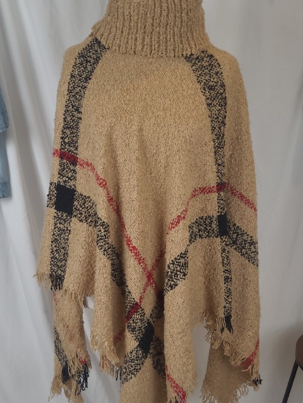 Ultra Soft Plaid Turtleneck Poncho (Burberry Style Pattern) O/S - Picture 12 of 13